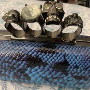 NEW Women’s Unique Clutch
Black & Blue Python Design
With Finger Ring Skull